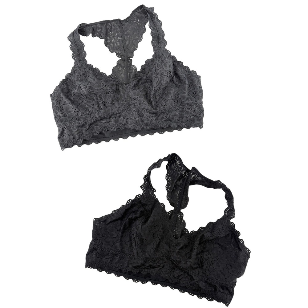 Felina Lingerie Lace Racerback Bralette 2 Pack Black Gray XL C2844B Womens